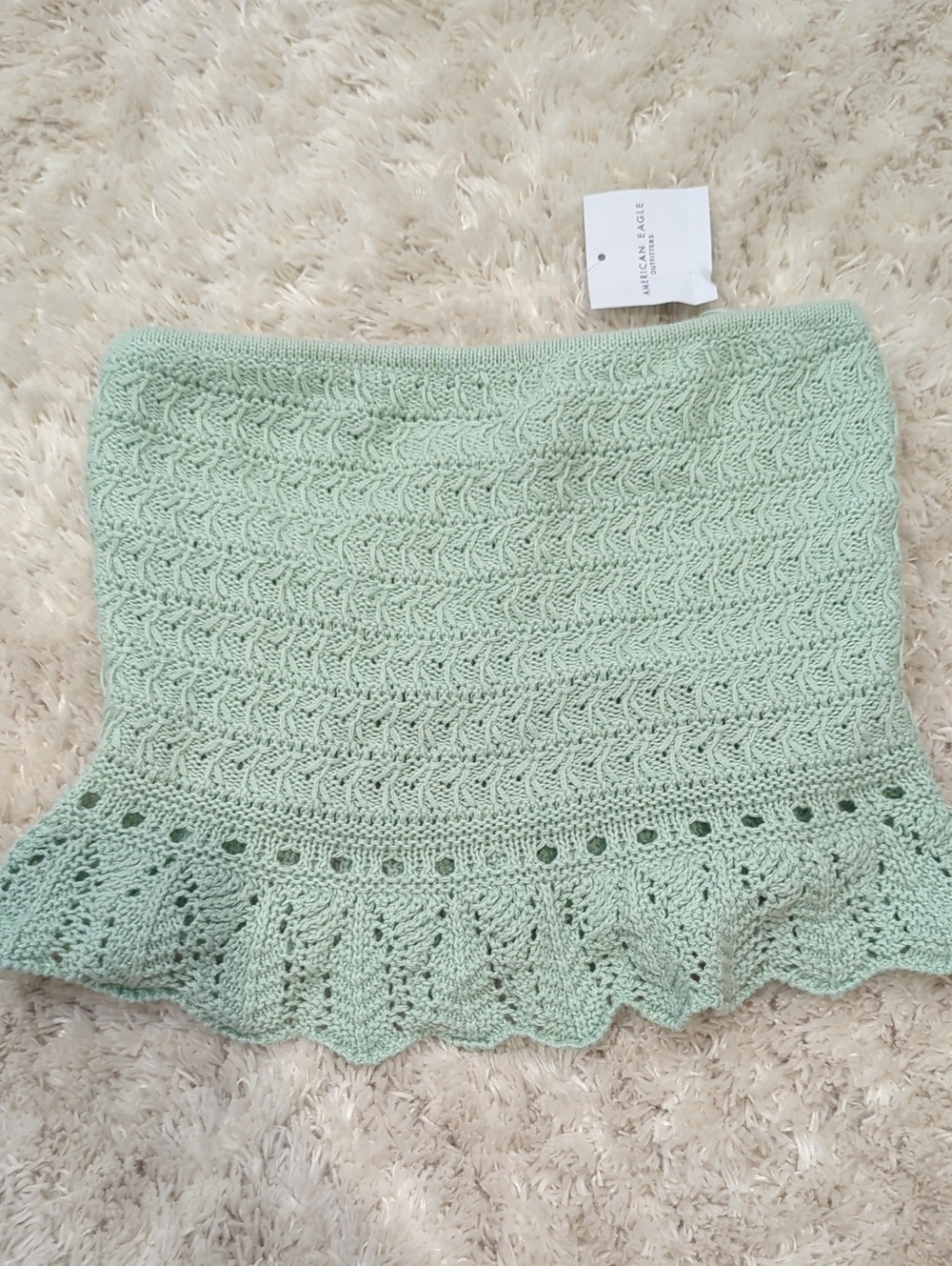 American Eagle Mint Green Crochet Mini Tube Top with Ruffle Hem